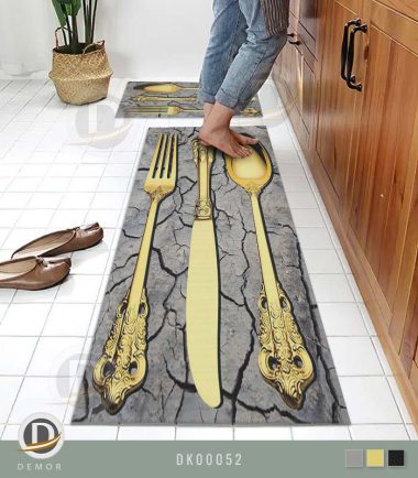 فرش آشپزخانه طرح قاشق و چنگال طلایی
