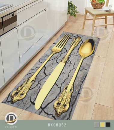 فرش آشپزخانه طرح قاشق و چنگال طلایی